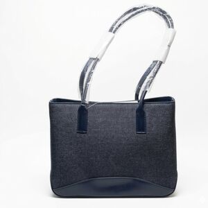 New Navy Blue Denim Canvas Tote Bag Handbag w/ Multiple Pockets